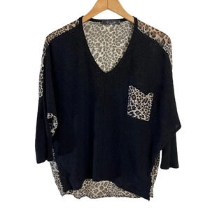 Mandee High Low Blouse Black Cheetah Leopard Print V Neck Flowy Lightweight Top